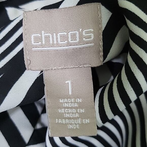 Chico's Black White Mixed Stripe Button Down Tunic Blouse Size Medium - Picture 3 of 5